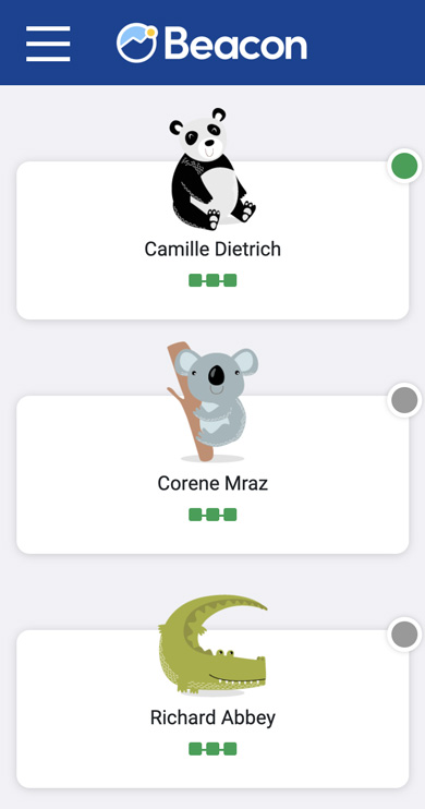 Screenshot of Beacon mobile UI